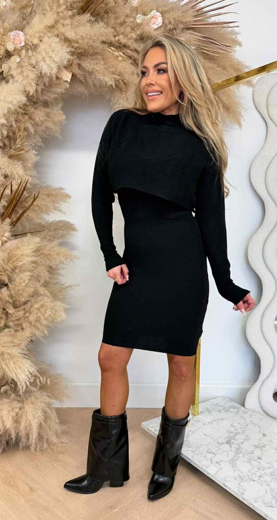 TWO PIECE DRESS + SWEATER BLACK
