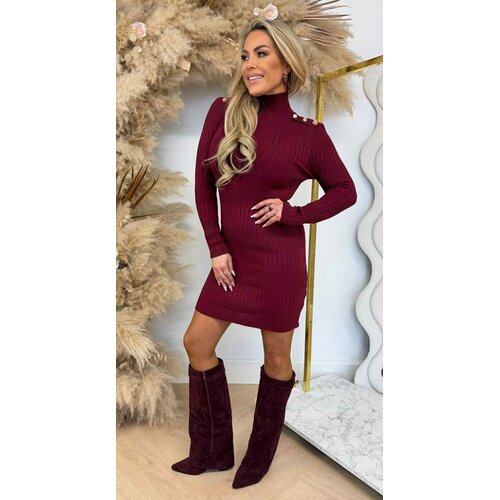 BUTTON RUFFLE DRESS 10203 BORDEAUX