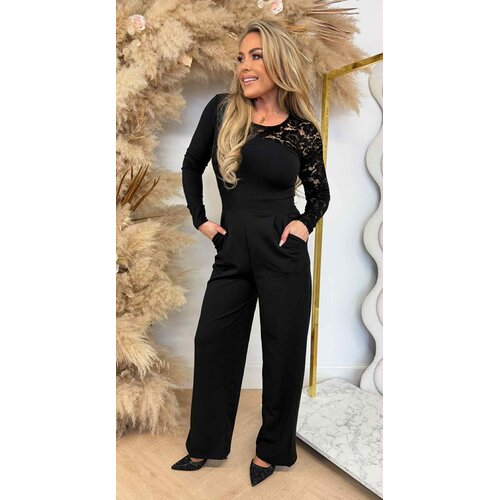 ONE SHOULDER LACE JUMPSUIT 70189 BLACK ONE SHOULDER LACE JUMPSUIT 70189 BLACK