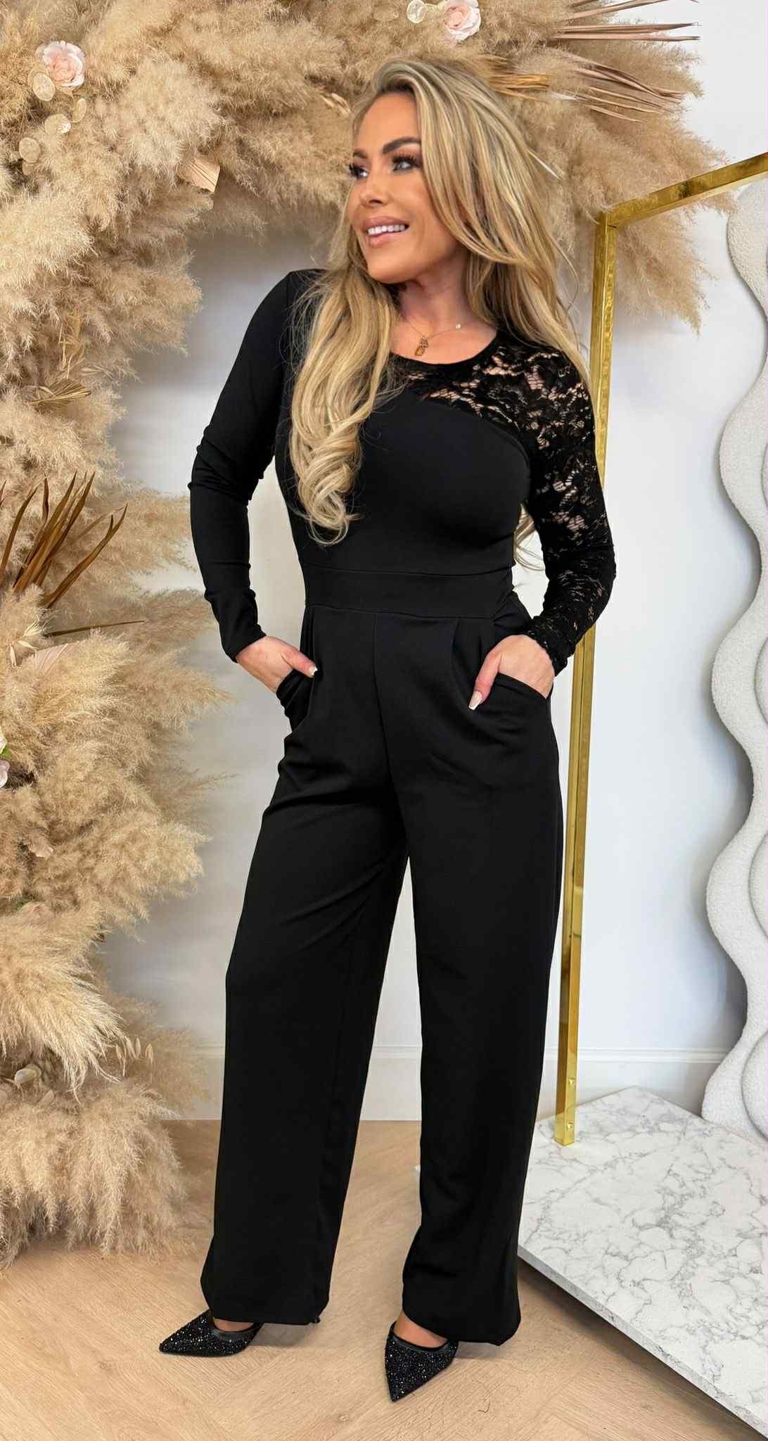 ONE SHOULDER LACE JUMPSUIT 70189 BLACK ONE SHOULDER LACE JUMPSUIT 70189 BLACK