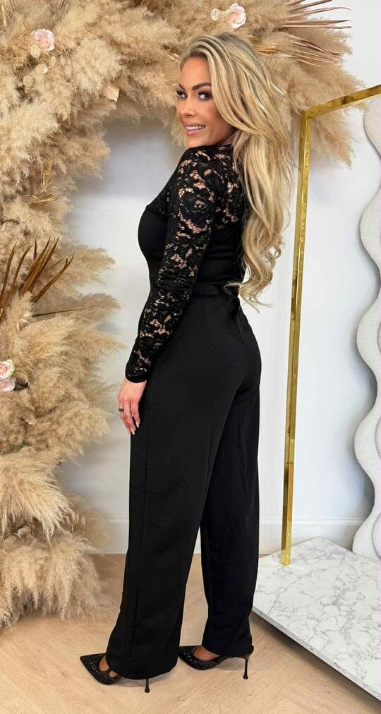 ONE SHOULDER LACE JUMPSUIT 70189 BLACK ONE SHOULDER LACE JUMPSUIT 70189 BLACK
