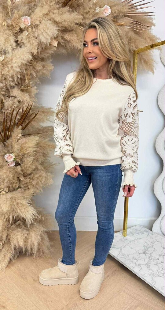 ANN LACE SLEEVE SWEAT 8520 LIGHTBEIGE ANN LACE SLEEVE SWEAT 8520 LIGHTBEIGE