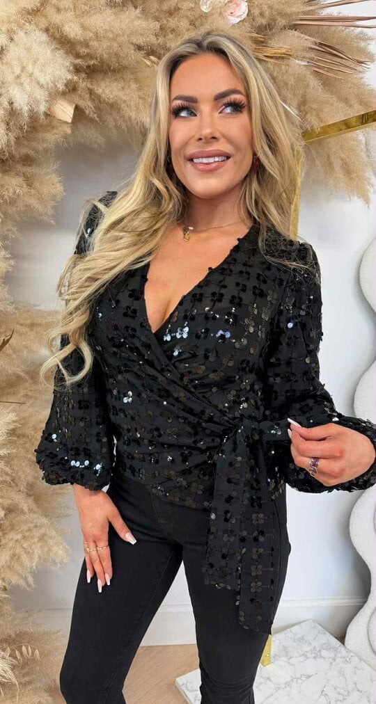 ALL OVER PAILLETTEN OMSLAG TOP 8866-3 BLACK ALL OVER PAILLETTEN OMSLAG TOP 8866-3 BLACK