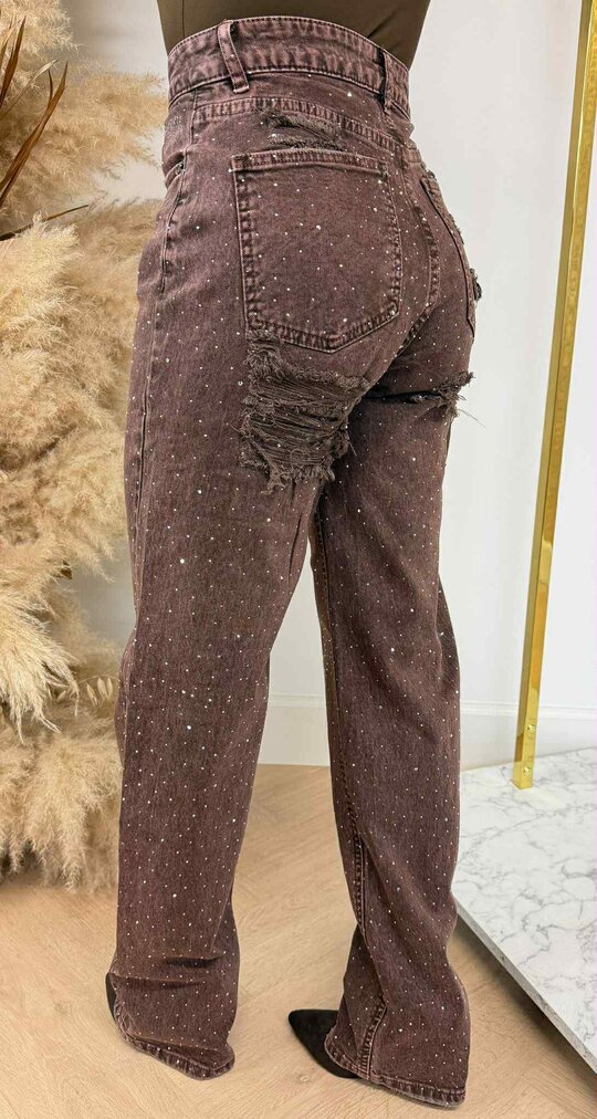 SPARKLE WIDE LEG JEANS A3825 CHOCO