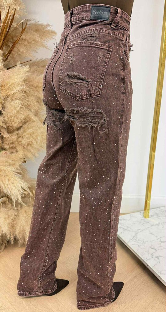 SPARKLE WIDE LEG JEANS A3825 CHOCO