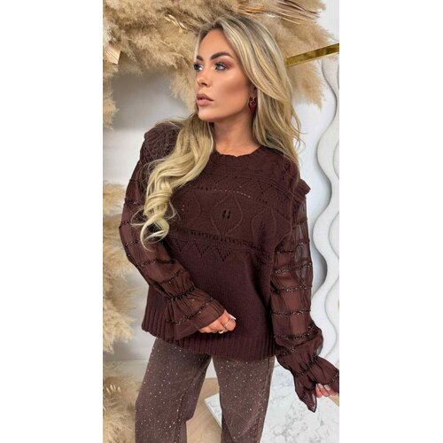 RUFFLY MESH SHINE SWEAT 1488 COFFEE