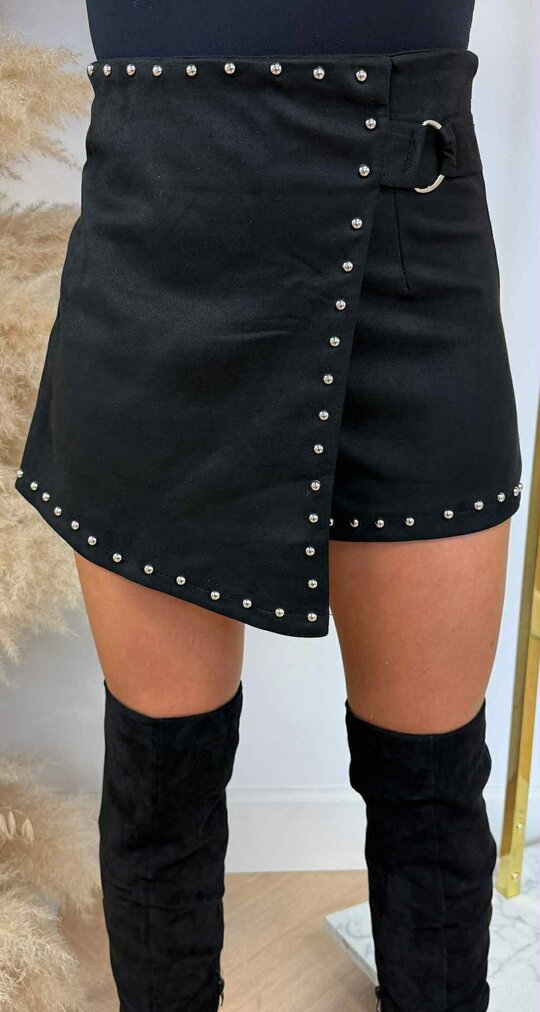 SUEDE LOOK STUDS SKORT BLACK