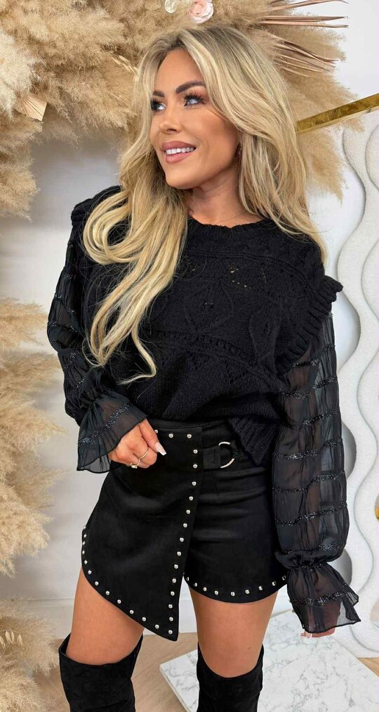 RUFFLY MESH SHINE SWEAT 1488 BLACK RUFFLY MESH SHINE SWEAT 1488 BLACK