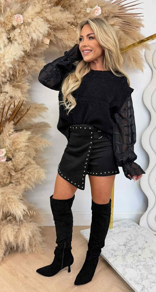 RUFFLY MESH SHINE SWEAT 1488 BLACK RUFFLY MESH SHINE SWEAT 1488 BLACK