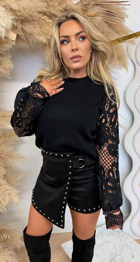 VENESSA LACE SLEEVE SWEAT 6301 BLACK