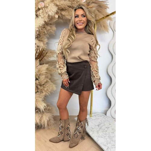 VENESSA LACE SLEEVE SWEAT 6301 TAUPE