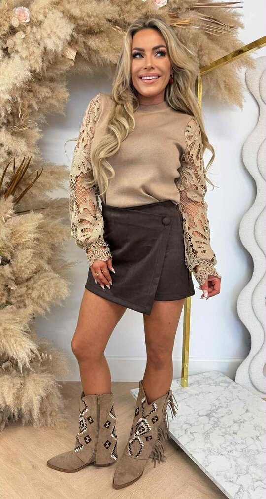 VENESSA LACE SLEEVE SWEAT 6301 TAUPE