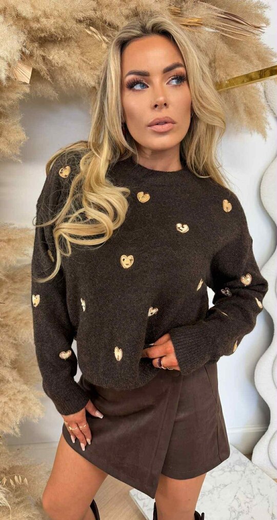 HARTJES SEQUIN SWEAT 3831357 CHOCO