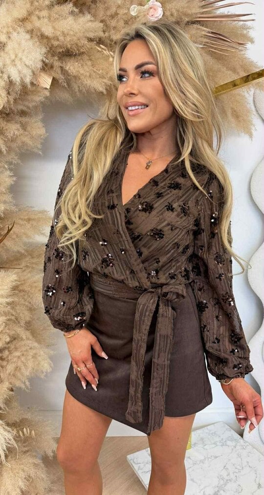 MUSTHAVE SEQUIN OMSLAG TOP 5366 CHOCO MUSTHAVE SEQUIN OMSLAG TOP 5366 CHOCO