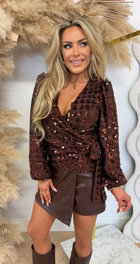 ALL OVER PAILLETTEN OMSLAG TOP 8866-3 CHOCO