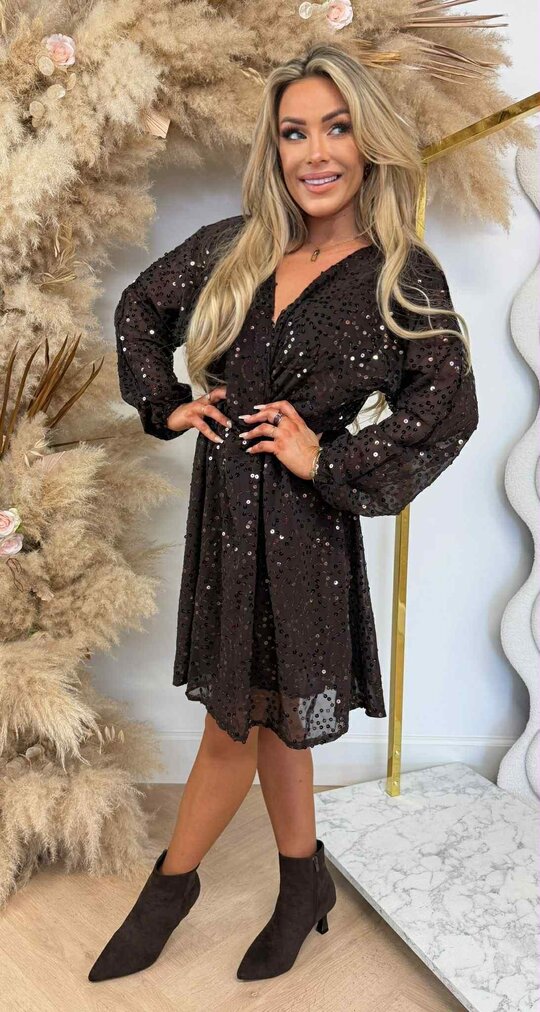ALL OVER PAILLETTEN DRESS 5343 DARKCHOCO