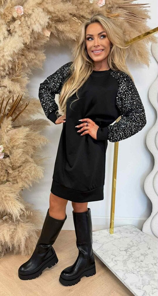 LOA PAILLET SLEEVE SWEATDRESS BLACK/SILVER