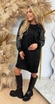 LOA PAILLET SLEEVE SWEATDRESS BLACK/SILVER