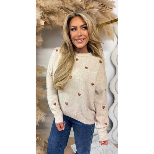 HEART WITH SEQUINS SWEAT SH740 BEIGE HEART WITH SEQUINS SWEAT SH740 BEIGE