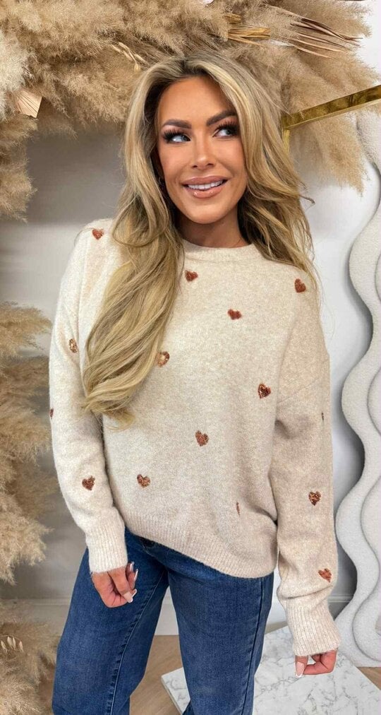 HEART WITH SEQUINS SWEAT SH740 BEIGE
