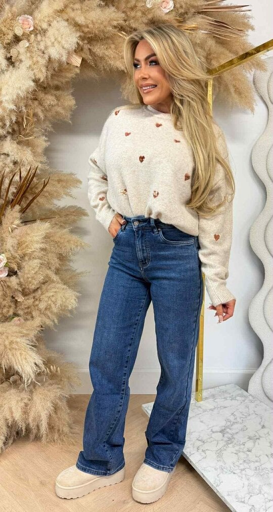 HEART WITH SEQUINS SWEAT SH740 BEIGE