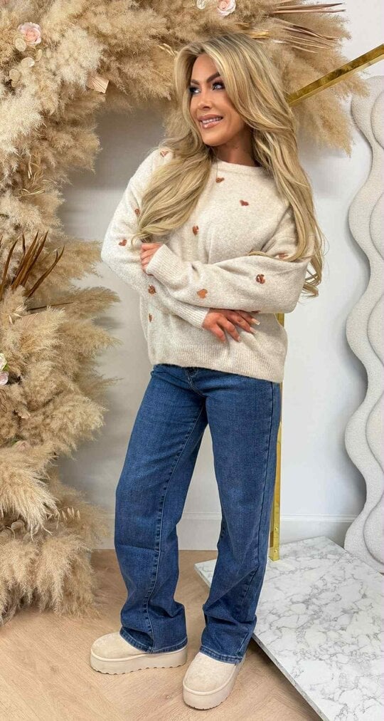 HEART WITH SEQUINS SWEAT SH740 BEIGE