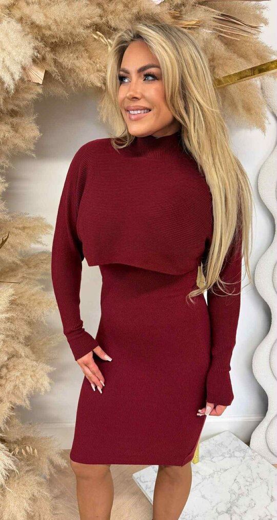 TWO PIECE DRESS + SWEATER BORDEAUX TWO PIECE DRESS + SWEATER BORDEAUX