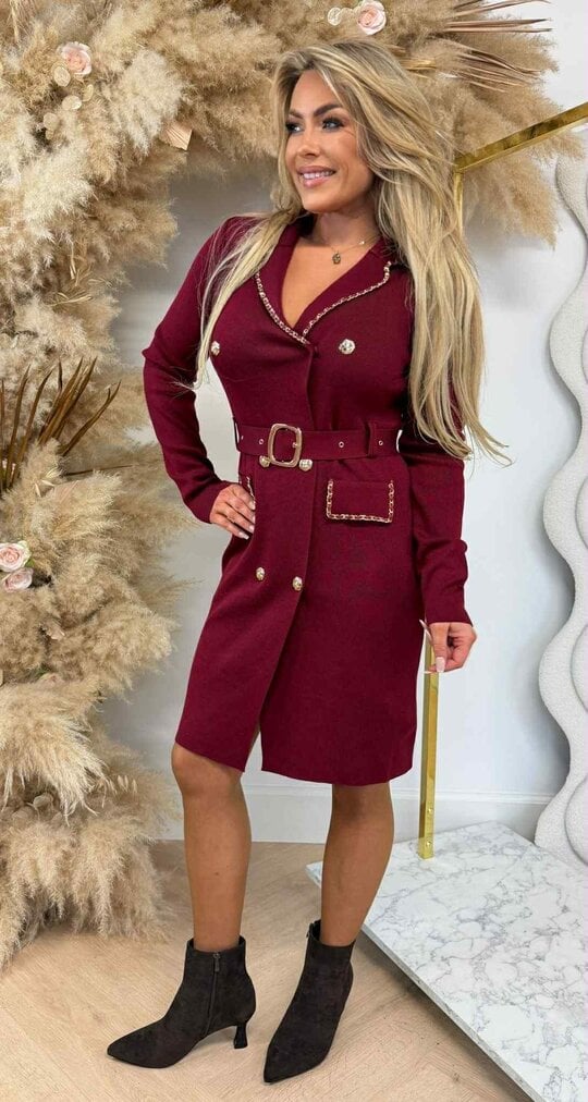CHAIN ROSE BUTTON DRESS 663 BORDEAUX CHAIN ROSE BUTTON DRESS 663 BORDEAUX