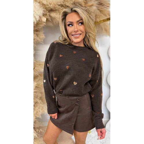 HEART WITH SEQUINS SWEAT SH740 CHOCO HEART WITH SEQUINS SWEAT SH740 CHOCO