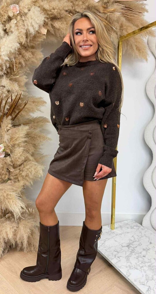 HEART WITH SEQUINS SWEAT SH740 CHOCO HEART WITH SEQUINS SWEAT SH740 CHOCO