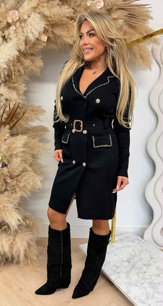 CHAIN ROSE BUTTON DRESS 663 BLACK CHAIN ROSE BUTTON DRESS 663 BLACK