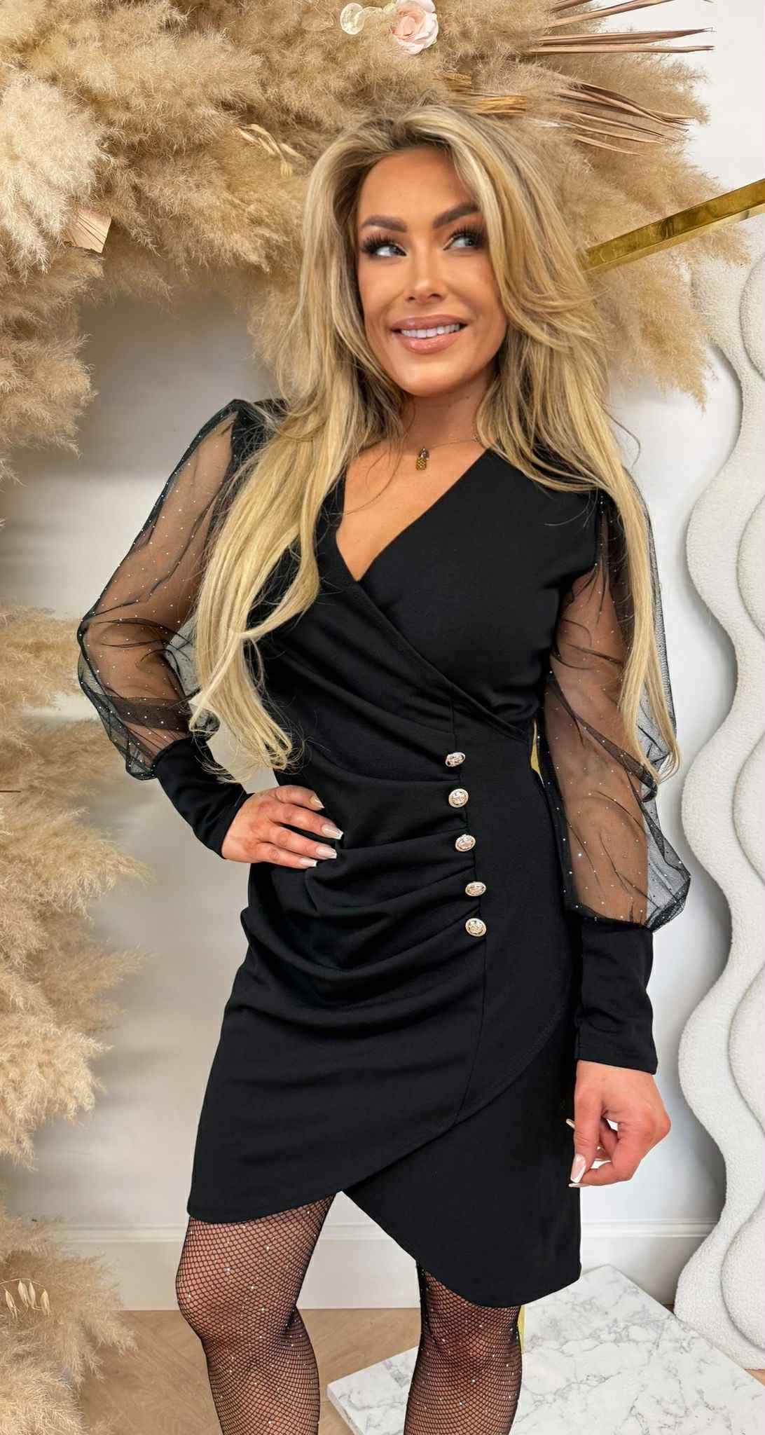 DIAMOND MESH SLEEVE DRESS BLACK DIAMOND MESH SLEEVE DRESS BLACK