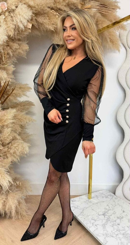 DIAMOND MESH SLEEVE DRESS BLACK DIAMOND MESH SLEEVE DRESS BLACK