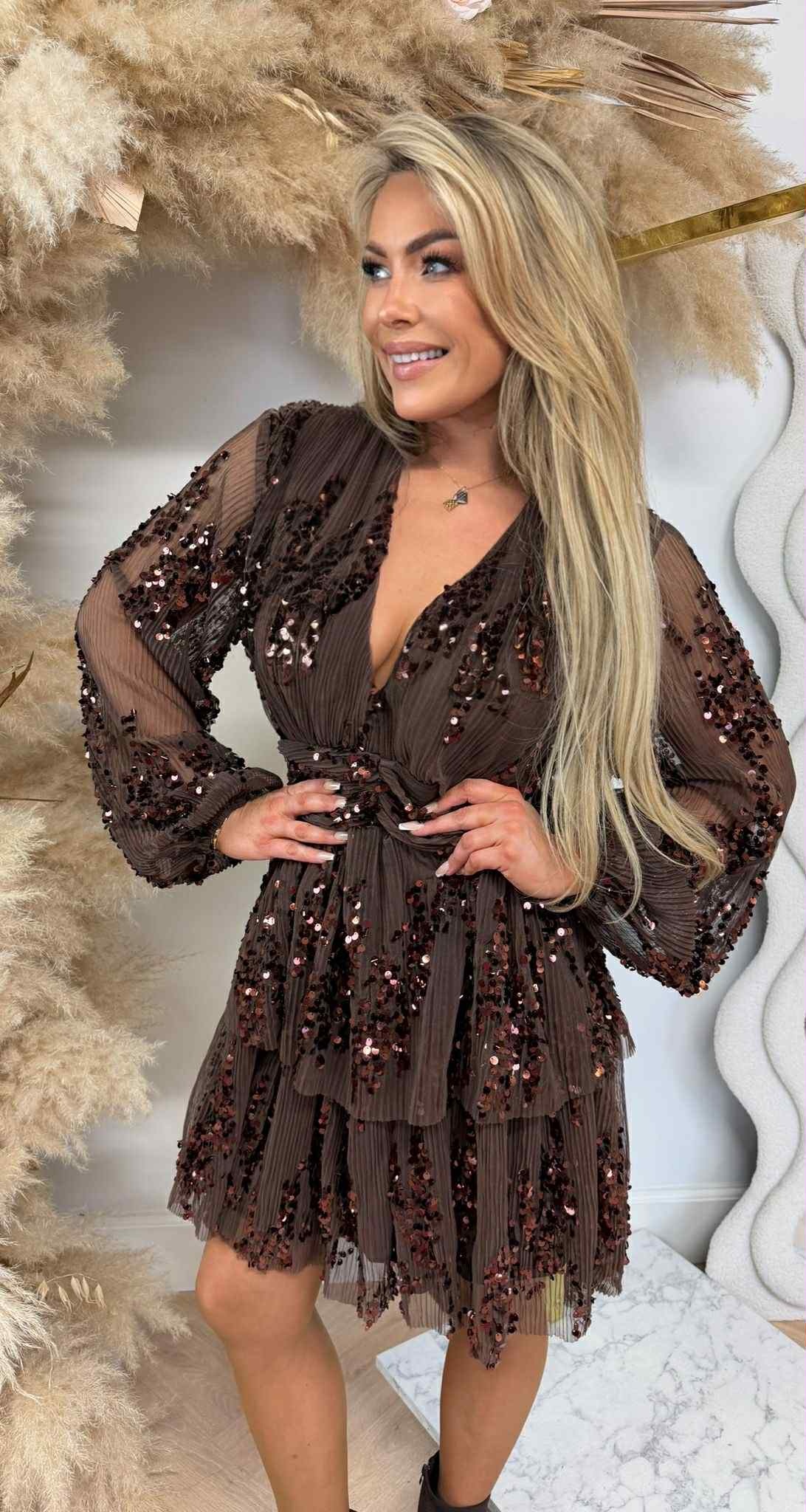 SEQUIN DRESS 3230 CHOCO