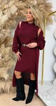 LONG KNITTED CARDIGAN + DRESS + BELT BORDEAUX