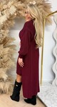 LONG KNITTED CARDIGAN + DRESS + BELT BORDEAUX