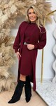LONG KNITTED CARDIGAN + DRESS + BELT BORDEAUX