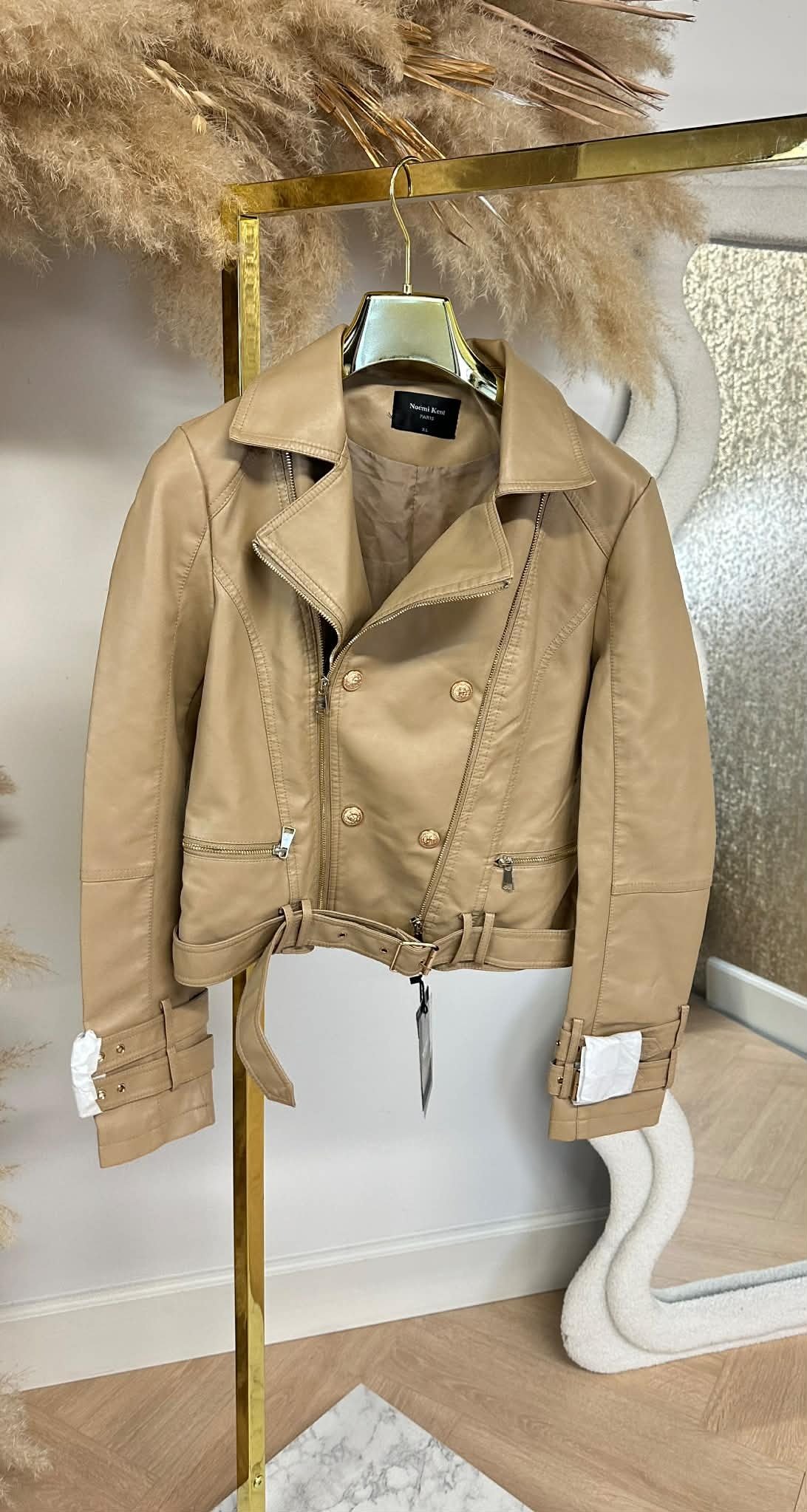 LEATHER LOOK BUTTON JACKET 986 TAUPE