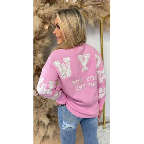 NEW YORK LACE TEKST SWEAT 7825 BABYPINK