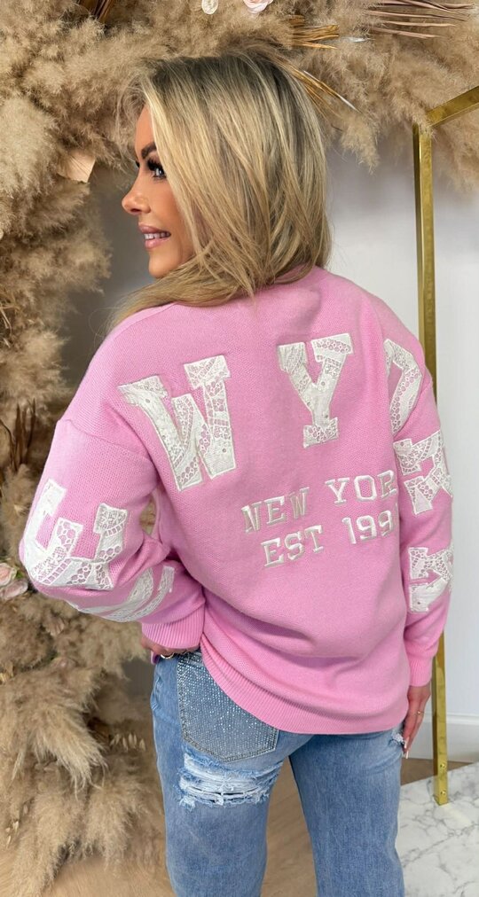 NEW YORK LACE TEKST SWEAT 7825 BABYPINK
