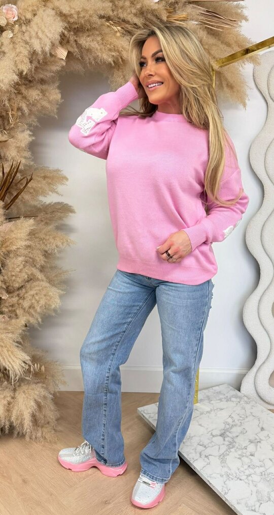 NEW YORK LACE TEKST SWEAT 7825 BABYPINK