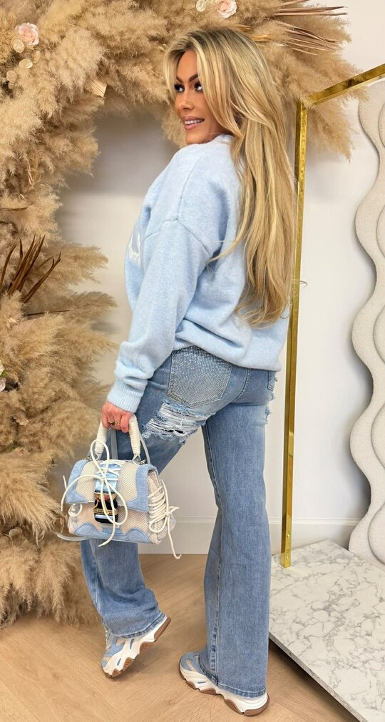 SOHO SOFT LACE TEKST SWEAT AM1000 BABYBLUE