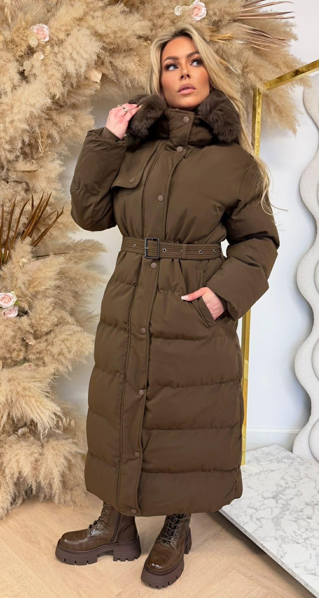 TREND BELT LONG WINTERJACKET 7523 CHOCO