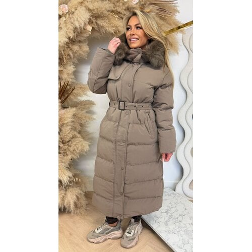 TREND BELT LONG WINTERJACKET 7523 TAUPE
