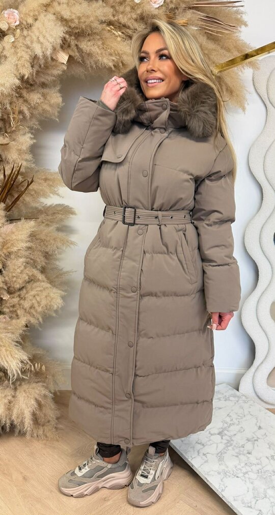 TREND BELT LONG WINTERJACKET 7523 TAUPE