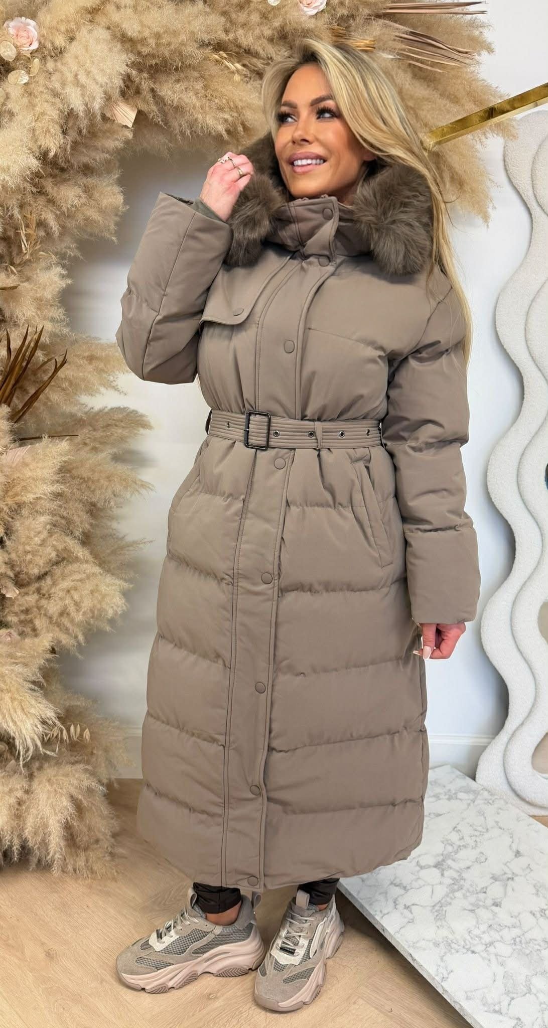 TREND BELT LONG WINTERJACKET 7523 TAUPE