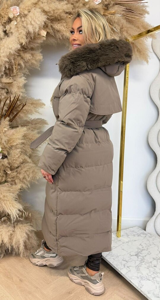 TREND BELT LONG WINTERJACKET 7523 TAUPE