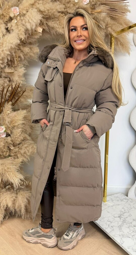 TREND BELT LONG WINTERJACKET 7523 TAUPE