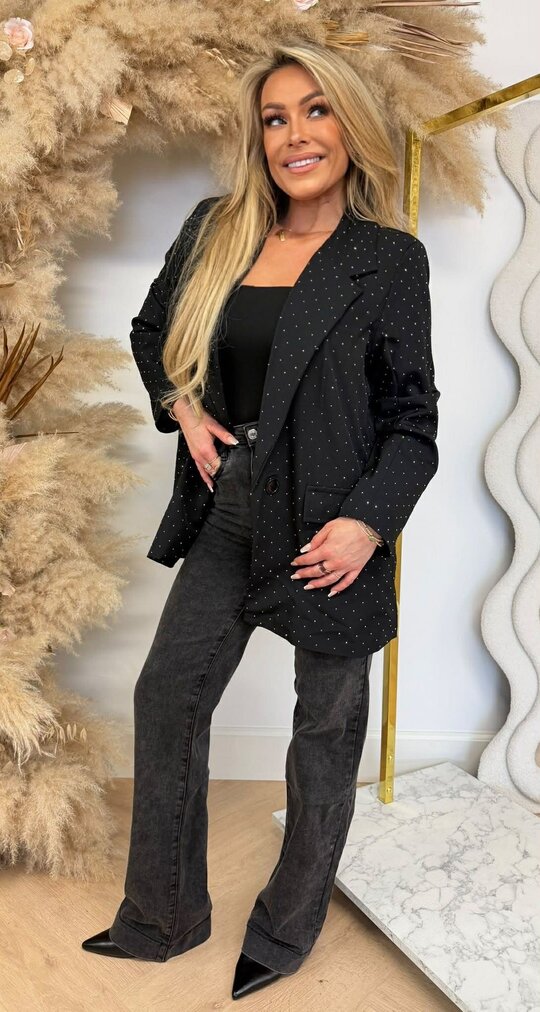 LEANNE OVERSIZED GLITTER BLAZER BLACK