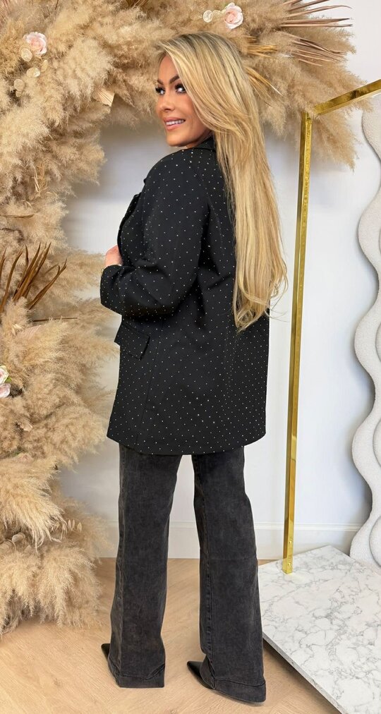 LEANNE OVERSIZED GLITTER BLAZER BLACK